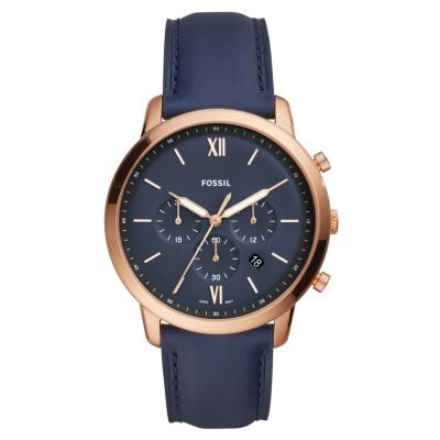 Fossil Men's Neutra Chronograph Navy Leather Strap Watch FS5454