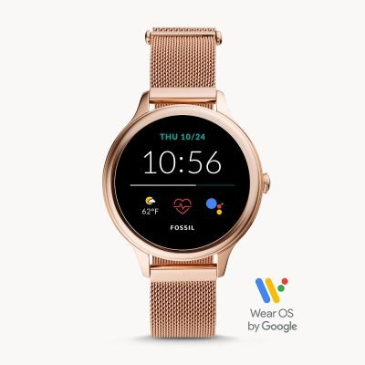 Fossil Women's Gen 5E Smartwatch Rose Gold-Tone Stainless Steel Mesh FTW6068