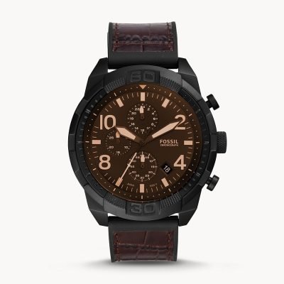 Fossil Men's Bronson Chronograph Brown Croco Leather Watch FS5713