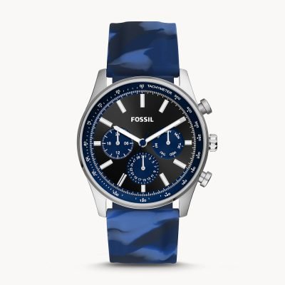Fossil Men's Sullivan Multifunction Blue Camo Silicone Watch BQ2529