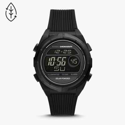 Fossil Men's Everett Solar-Powered Digital Black Silicone Watch FS5859