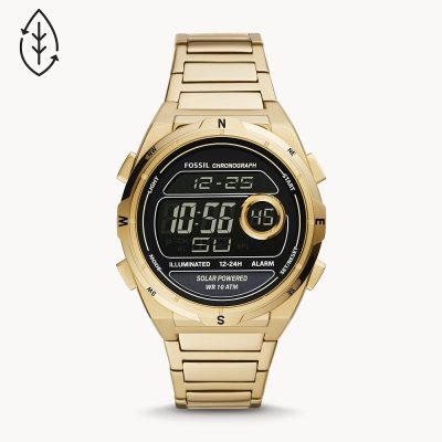 Fossil Men's Everett Solar-powered Digital Gold-tone Stainless Steel Watch FS5862