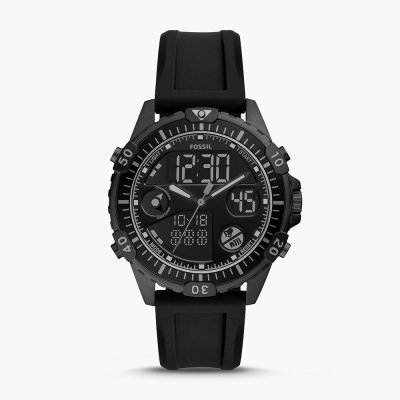Fossil Men's Garrett Analog-Digital Black Silicone Watch FS5775