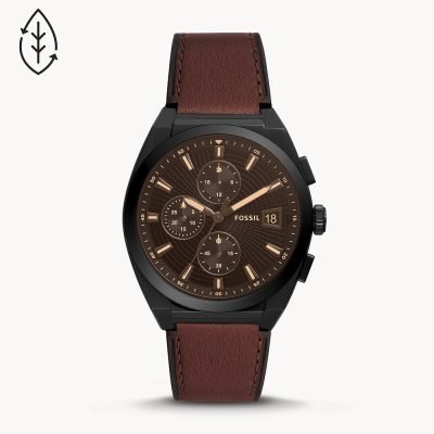 Fossil Men's Everett Chronograph Brown Leather Watch FS5798