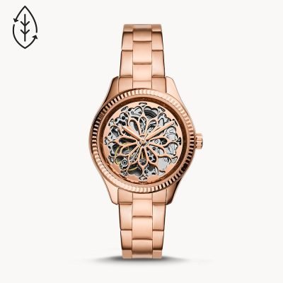 Fossil Women's Rye Automatic Rose Gold-Tone Stainless Steel Watch BQ3754