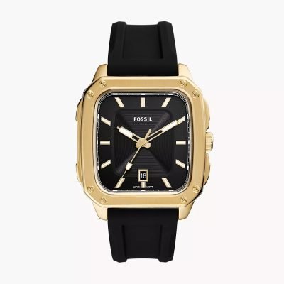 Fossil Men's Inscription Three-Hand Date Black Silicone Watch FS5981