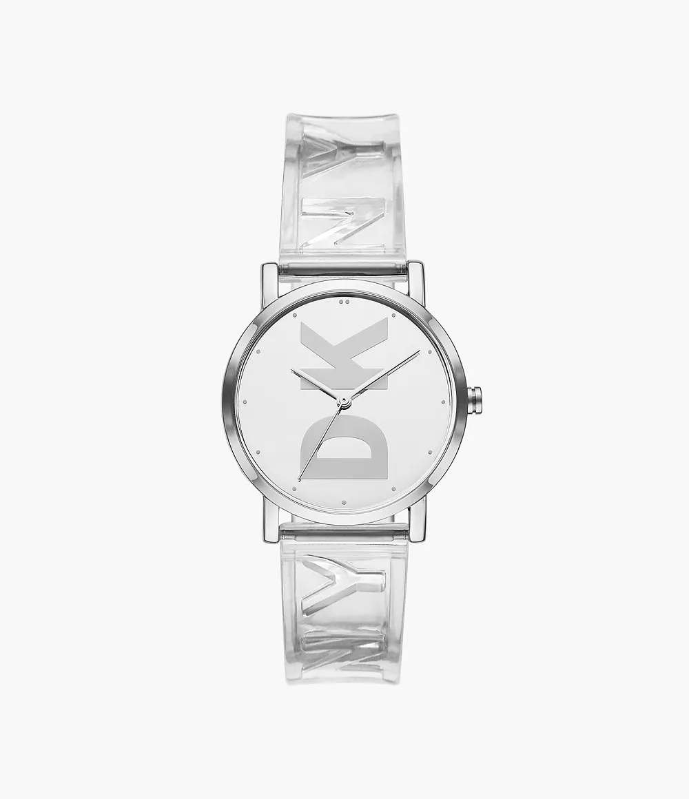 DKNY Women's Soho Three-Hand Clear Polyurethane Watch NY9206