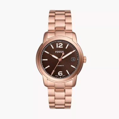Fossil Unisex Heritage Automatic Rose Gold-Tone Stainless Steel Watch ME3258