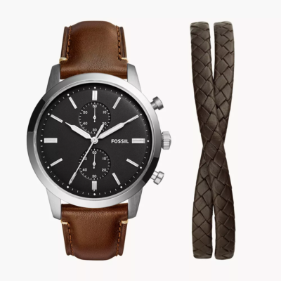 Fossil Men's Townsman Chronograph Brown LiteHide™ Leather Watch and Bracelet Set FS5967