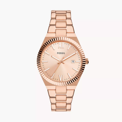 Fossil Women's Scarlette Three-Hand Date Rose Gold-Tone Stainless Steel Watch ES5258