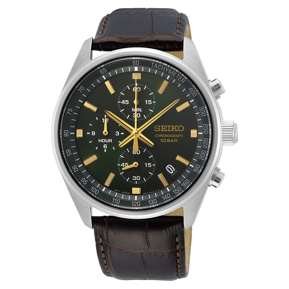 Seiko Men's Chronograph Quartz Green Dial Watch SSB385