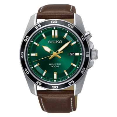 Seiko Men's Automatic Kinetic Green Dial Brown Leather Watch SKA791