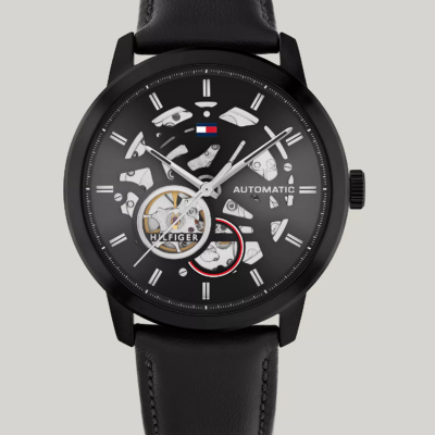 Tommy Hilfiger Men's Black Skeleton Dial Automatic Watch TW001863-001