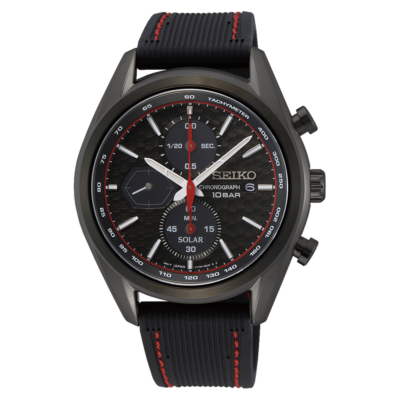 Seiko Men's Solar Black Dial Black Silicone Watch SSC777P1