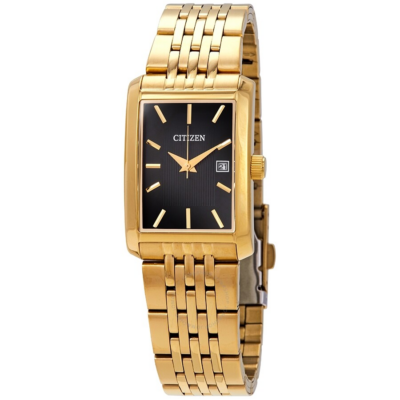 Citizen Men's Quartz Gold-Tone Watch with Tonneau Black Dial BH1673-50E
