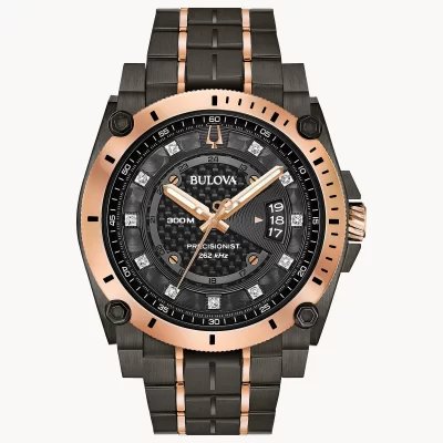 Bulova Men’s Precisionist Quartz Icon Grey IP and Rose Gold Diamonds Watch 98D149