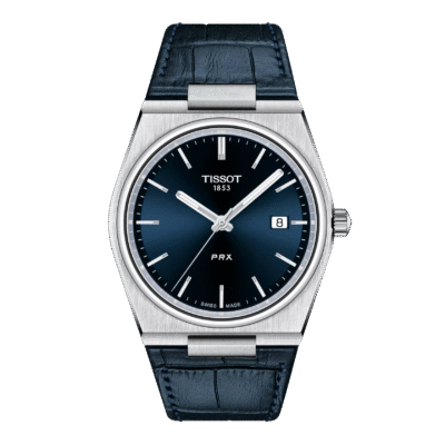 Tissot Mens PRX 316L Stainless Steel case Quartz Watch Blue Leather T1374101604100