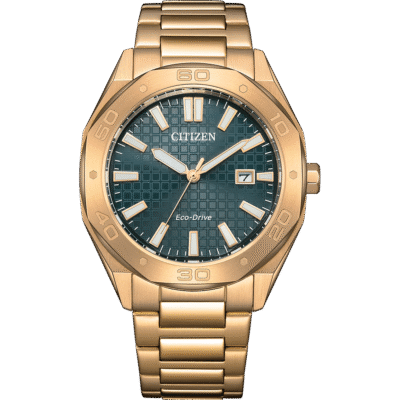 Citizen Men's Eco-Drive 3 Hands Weekender Sport Rose-Tone IP Watch with Textured Green Dial BM7633-81X