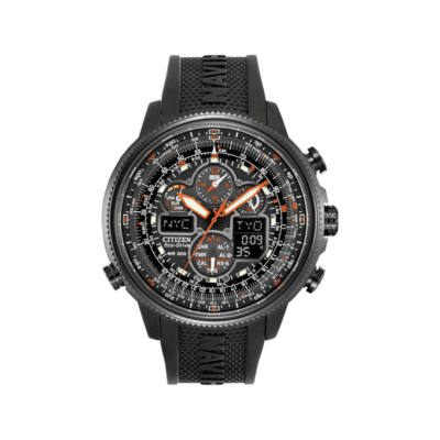 Citizen Men's Promaster Navihawk Eco-Drive Pilot Watch, Atomic Timekeeping, Chronograph, Power Reserve Indicator, Luminous, Anti-Reflective Crystal Black Rubber Strap JY8035-04E