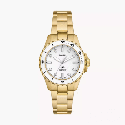 Fossil Women's Blue Dive Three-Hand Gold-Tone Stainless Steel Watch ES5350