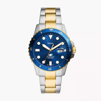 Fossil Men's Blue Dive Three-Hand Date Two-Tone Stainless Steel Watch FS6034