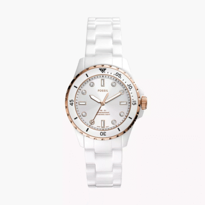 Fossil Women's FB-01 Three-Hand White Ceramic Watch CE1107