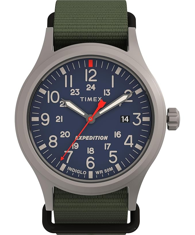 Timex Men's Expedition Scout - Green Strap Blue Dial Titanium Case Green Watch TW4B329009J